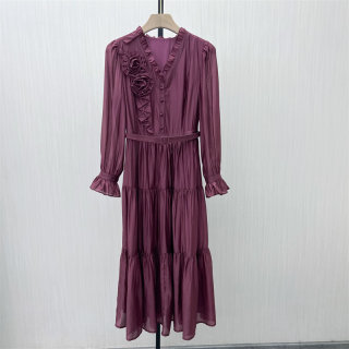 Ba 2025 autumn new product french v-neck dress with women's temperament slim and fresh a-line tea skirt 7032