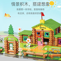 Wooden environmentally friendly building blocks to build forest cabins creative educational kindergarten play house toys childrens birthday gifts
