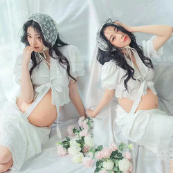 23 Pregnant women photo studio new style French sweet little fresh white ແມ່ຖືພາຮູບພາບການຖ່າຍຮູບເຄື່ອງນຸ່ງຫົວຂໍ້