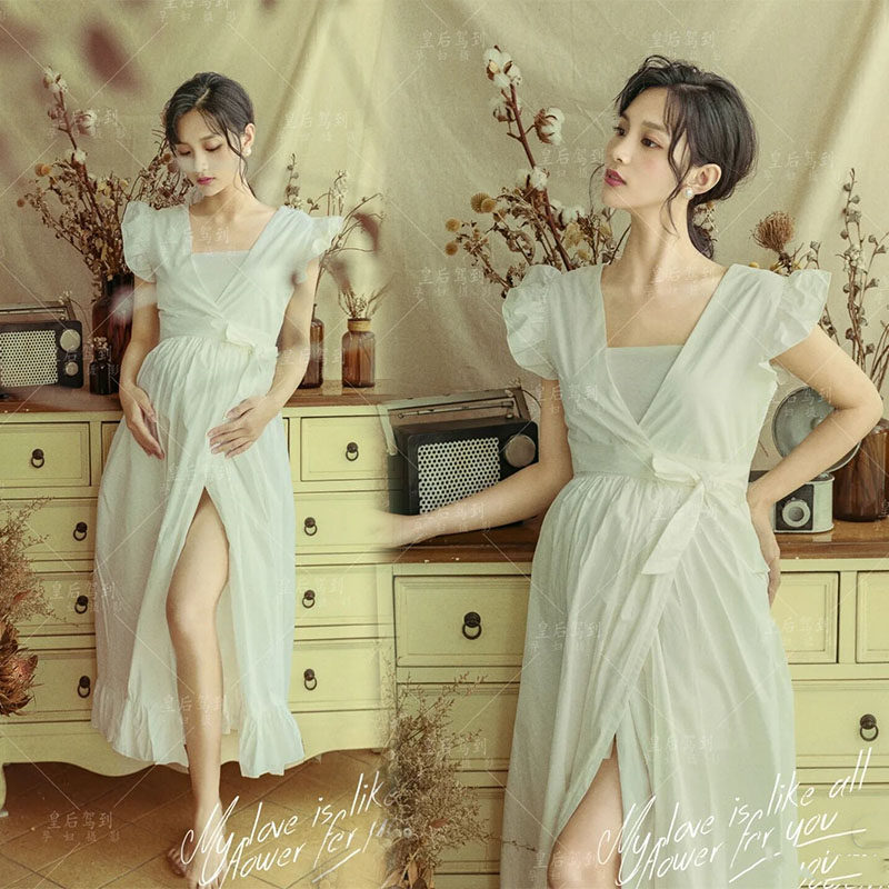 Photo Gallery Pregnant Woman Photo Wedding Dress White Long Dress Themed Ocean Dress Photography Writing Real Gown Private Room Art Photos