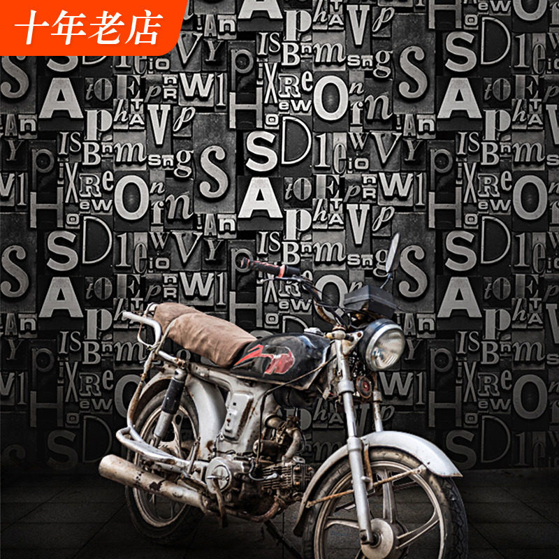 Vintage Wallpaper 3D Stereoscopic Nostalgia English Letter Barber Shop Restaurant Bar Clothing Store KTV Background Wallpaper