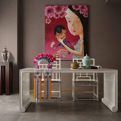 Set up asianart calligraphy and painting table, new Chinese-style solid wood computer desk, study desk and bookshelf combination, home long table