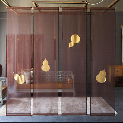 Set up asianart new Chinese-style screen partitions for the entrance hall, living room, silk hand-painted golden gourd hanging screens and soft curtains