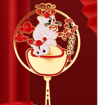 Metal Brass Ingot Double Rat Fan Bookmark Classic Chinese Style Lucky Zodiac Rat Creative Souvenir Gift