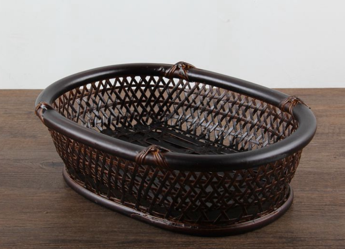 Handmade Chinese style bamboo hollowed-out oval fruit basket imitation ancient fruit dish candy pastry dish bamboo fruit basin dried fruit basin