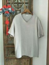 Cotton and linen V-neck unbuttoned short-sleeved Tang clothing mens old rough cloth national clothing  