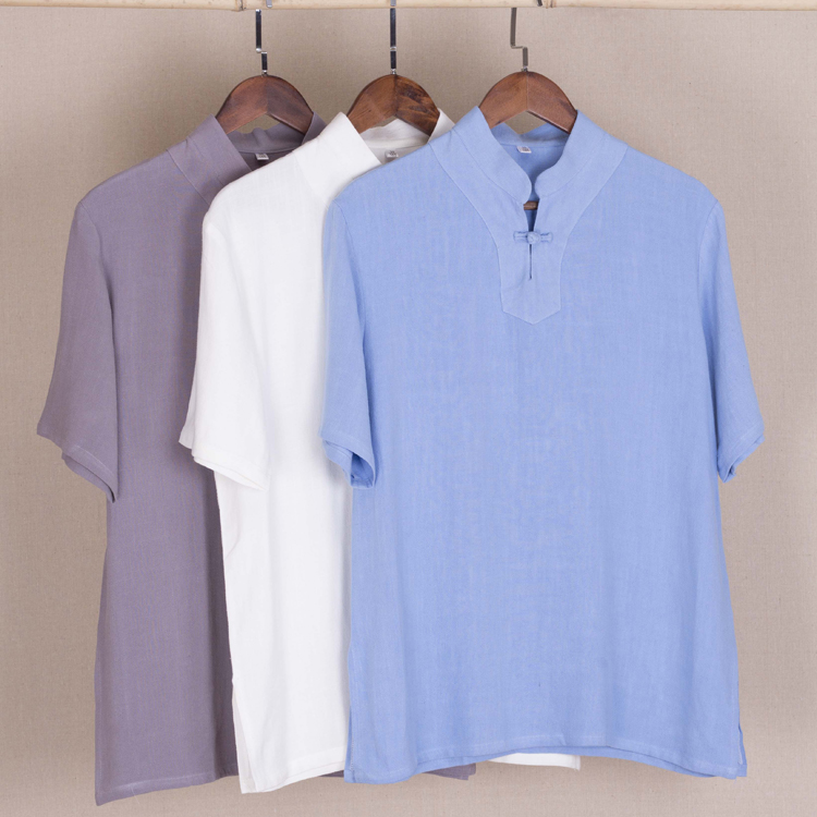 Liu Big Sister Coarse Cloth Cotton Linen 70% Sleeves Single Button Five Buttoned Male and Tang Dress Shirt National Clothing 