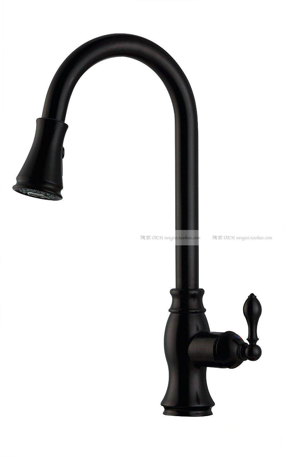 OEM classic American kitchen lead-free copper PVD brushed pull-down double-outlet faucet shower nozzle