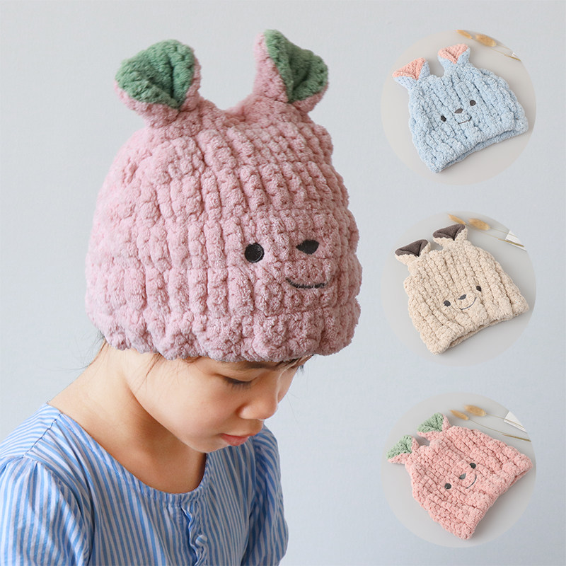 Japanese children's pineapple grid dry hair cap shower cap cute smiley face water-absorbing quick-drying long hair Baotou towel female wiping hair