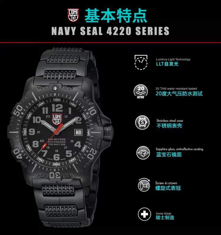 Thụy Sĩ LUMINOX Leimino 4222 Đồng hồ đeo tay quân đội ngoài trời cho nam - Giao tiếp / Điều hướng / Đồng hồ ngoài trời mẫu đồng hồ nam đẹp