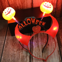Halloween headdress glowing headband children adult flash pumpkin lantern hairpin dress props evil horns hairband