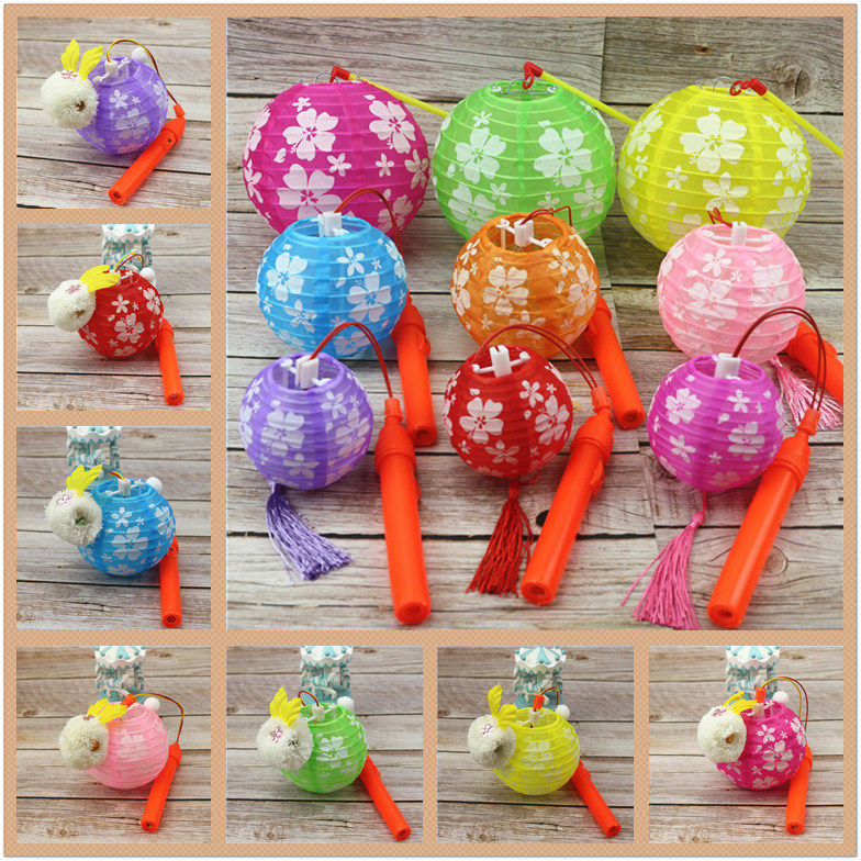 Mid-Autumn Festival LED luminous children's portable toy small lantern Kindergarten decorative lantern DIY handmade cherry blossom cloth lantern