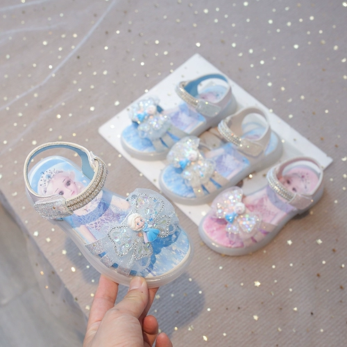 Блестящие сандалии, летние туфли для принцессы, детская пляжная обувь, мягкая подошва