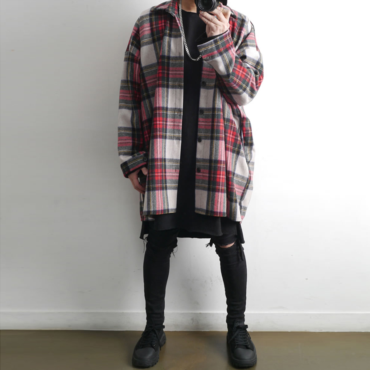 NFG high street 19 autumn winter retro hip hop oversize plaid thick shirt coat men casual tide