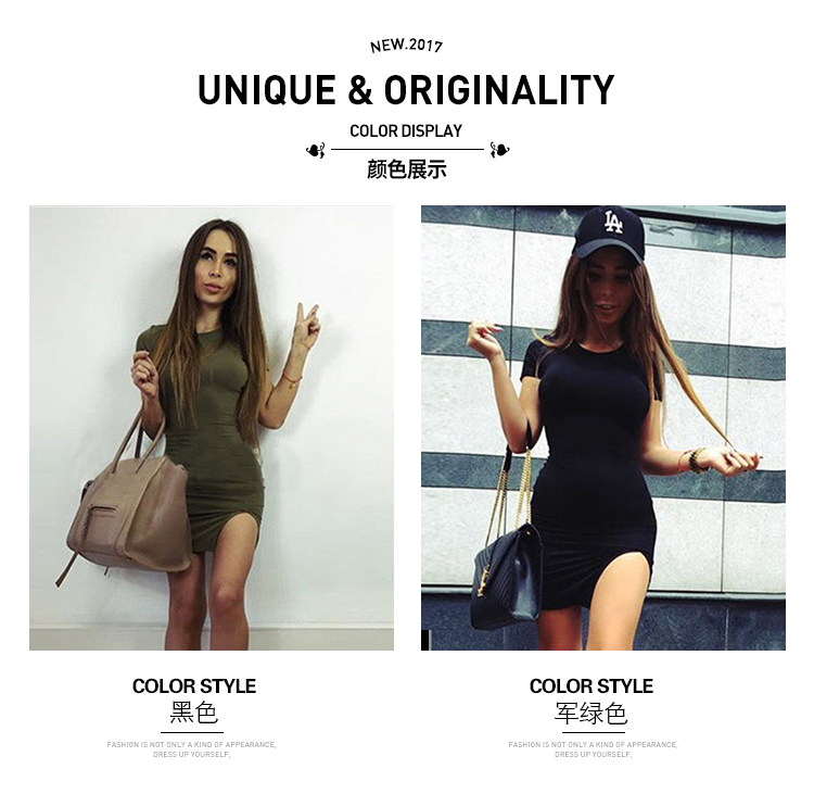 Tính khí thời trang bất thường váy Châu Âu và Mỹ Slim sexy stretch là mỏng màu rắn chia túi hip váy nữ triều váy hạ eo công sở	