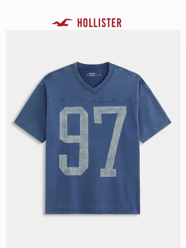 Authentic Hollister25 Autumn American Retro Cotton Printed Short Sleeve T-Shirt