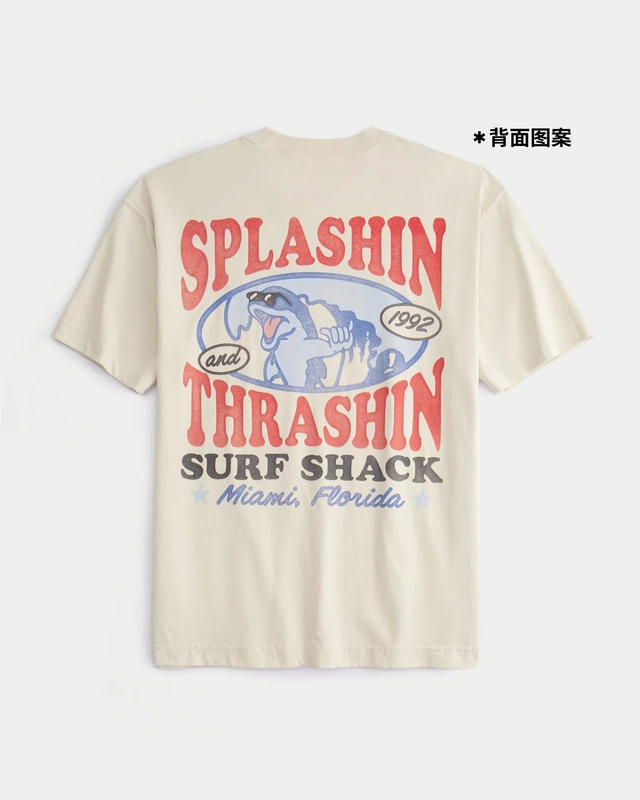 Authentic Hollister Classic Logo American Couple Print Short-Sleeve T-Shirt Made of Terry Cloth Fabric
