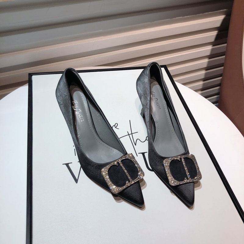 European and American temperament water drill cup heel shoes black spring new sexy French tip fine and dress bill