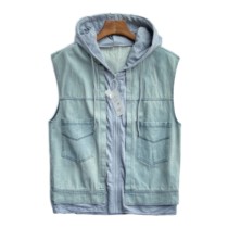 100 coton printemps denim denim waistcoat faux deux cannons dépissure avec veste avec capuchon cardiovert gilet de nuit gilet de nuit