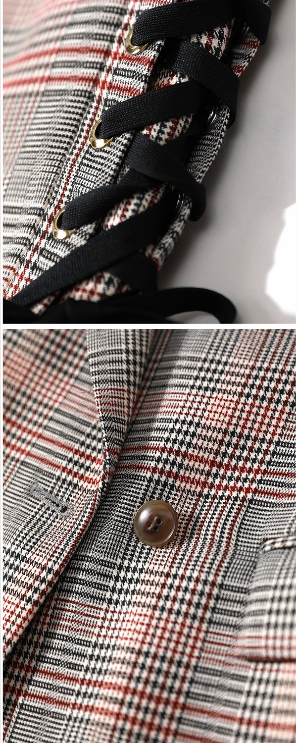 WXZ01040 hoa nhài retro thanh lịch kẻ ca rô phong cách Anh vest nữ công sở
