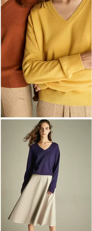 WZT01379 Bộ sưu tập Jasmine Giai điệu khí chất đơn giản Áo len mềm mại cổ chữ V cashmere áo len cổ tim