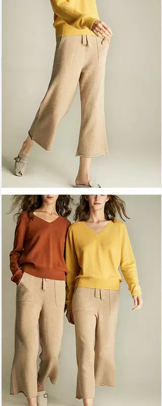 WZT01379 Bộ sưu tập Jasmine Giai điệu khí chất đơn giản Áo len mềm mại cổ chữ V cashmere