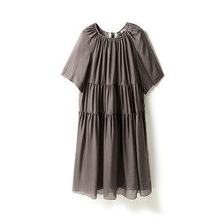 WLQ05185 Jasmine Yaji Early spring new thin as cicada wings light double-layer full silk dress with sleeves for women