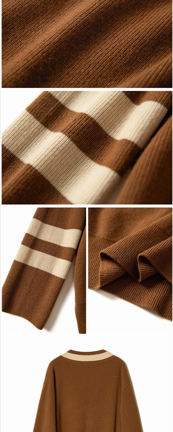 WZT01543 Jasmine Elegant Retro Lazy Color Stripe Cashmere V-cổ dài tay áo len lỏng lẻo áo len tăm
