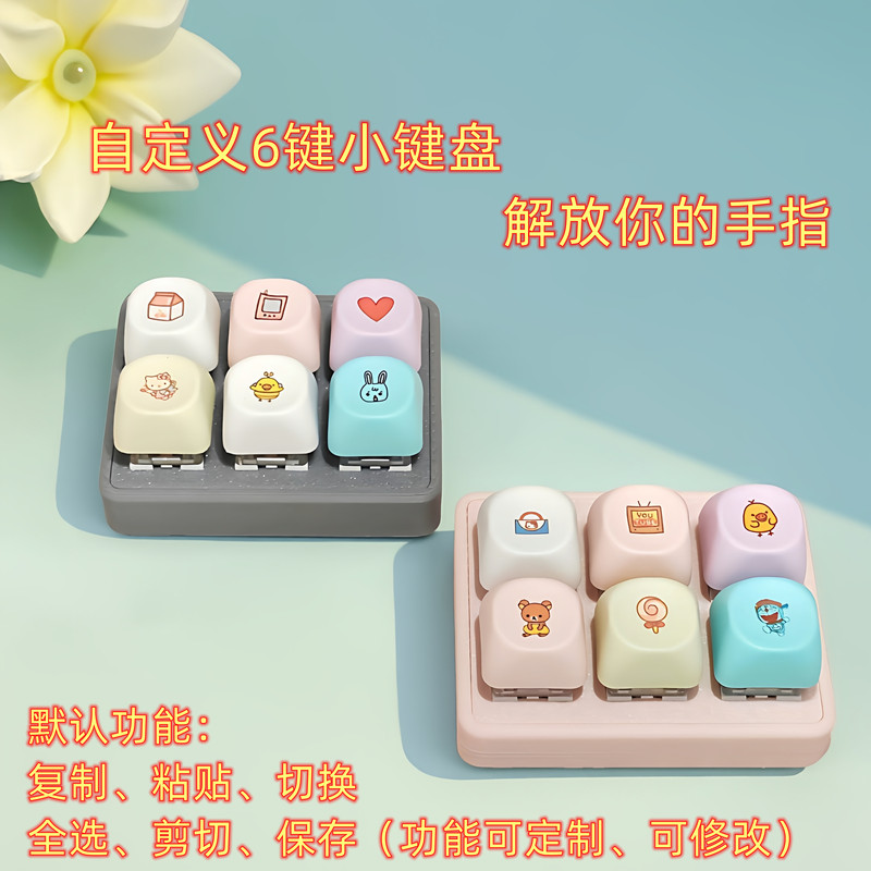 Customized Small Keyboard with 6 Independent Mechanical Shortcut Keys, Mini Keyboard for Macro Programming, Customizable One-Key Copy