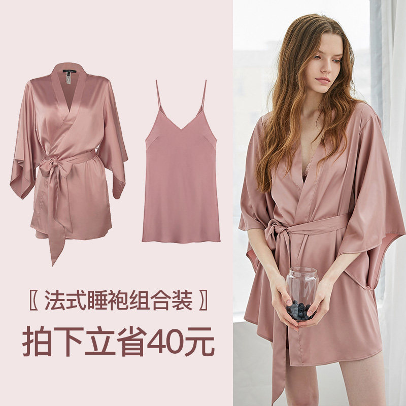 Venus blessings French style sexy pyjamas woman thin style sleeping dress silk quality morning gown spring and summer bath sleeping gown home suit suit