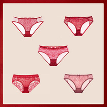 3 98 yuan Year of the Ox red underwear pure cotton female lace thin breathable hip crotch triangle underpants