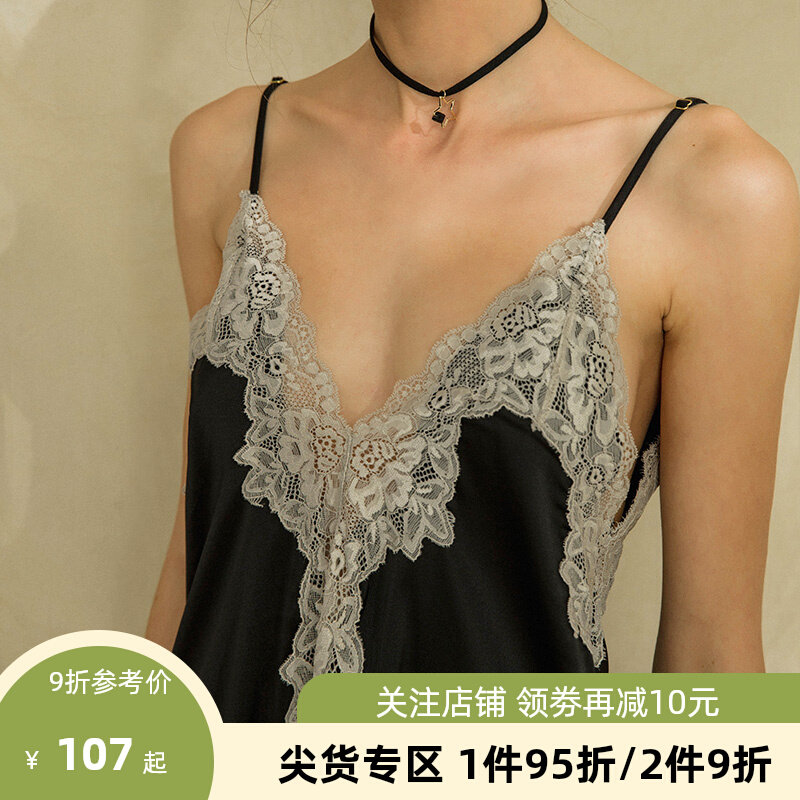 Venus Blessings Sleepwear Woman Summer Slim Fit Seductive Lace Silk Sleeping Dress Comfort At-home Harness Sleeping Dress