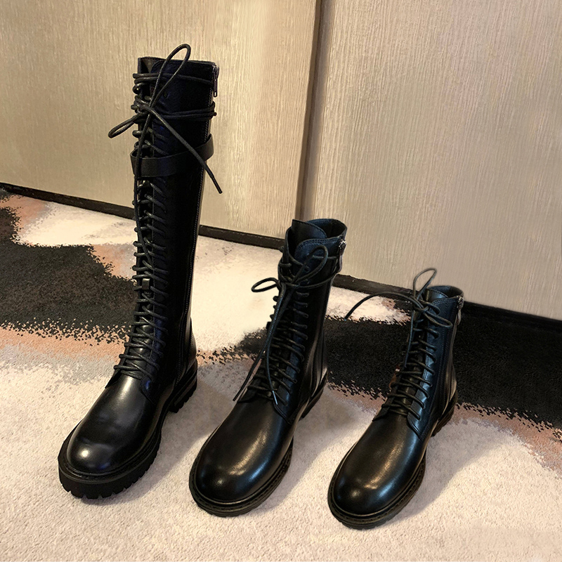 Ann lace-up Martin boots mid-tube boots women's boots British-inspired boots tall knight boots fashion new boots