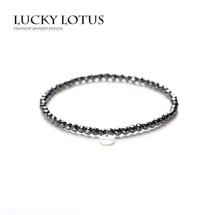 ラッキーロータスジュエリー、超微細ファセットカットヘマタイトブレスレット、925シルバーペンダント、ユニセックス/カップルスタイル、送料無料。