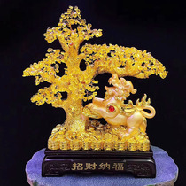 Natural yellow crystal purplish powder crystal fortune tree home decoration wine cabinet TV Cabinet Office cash cow