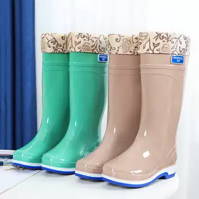 Add velvet cotton rain boots waterproof shoes rain boots rubber shoes overshoes water boots female adult warm long tube high tube fashion non-slip winter