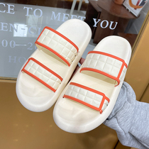 Fashion paragraph outside wearing cool slippers female summer student Korean version online red ins tide thick bottom lined with flat bottom 100 lap anti slip