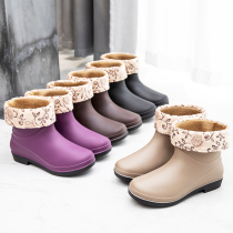 Hawling cotton waterproof shoes and rainboots female winter adult working slip shoes Short tube fashion anti-slip shoes warm kitchen