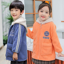 Childrens gown long sleeve autumn and winter plus velvet thick down jacket anti-dirty coat foreign apron men and women baby eating bag