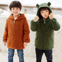 Baby coat autumn and winter long sleeve thick velvet childrens eating pocket boy down jacket anti-dirty shirt children painting clothes