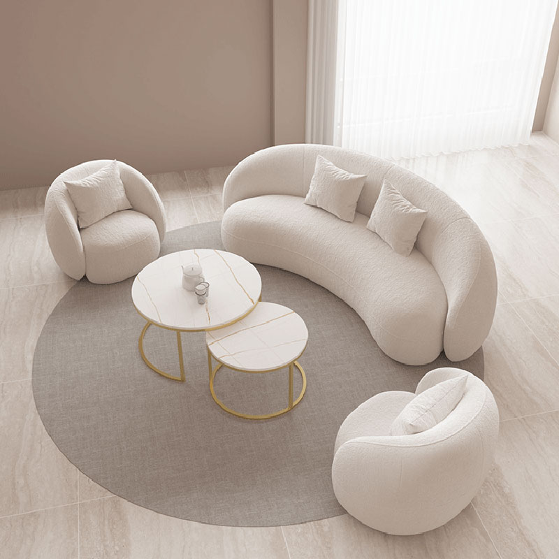 Wabi-sabi wind moon arc beauty salon hair salon reception rest small apartment semi-circular arc lamb velvet white sofa