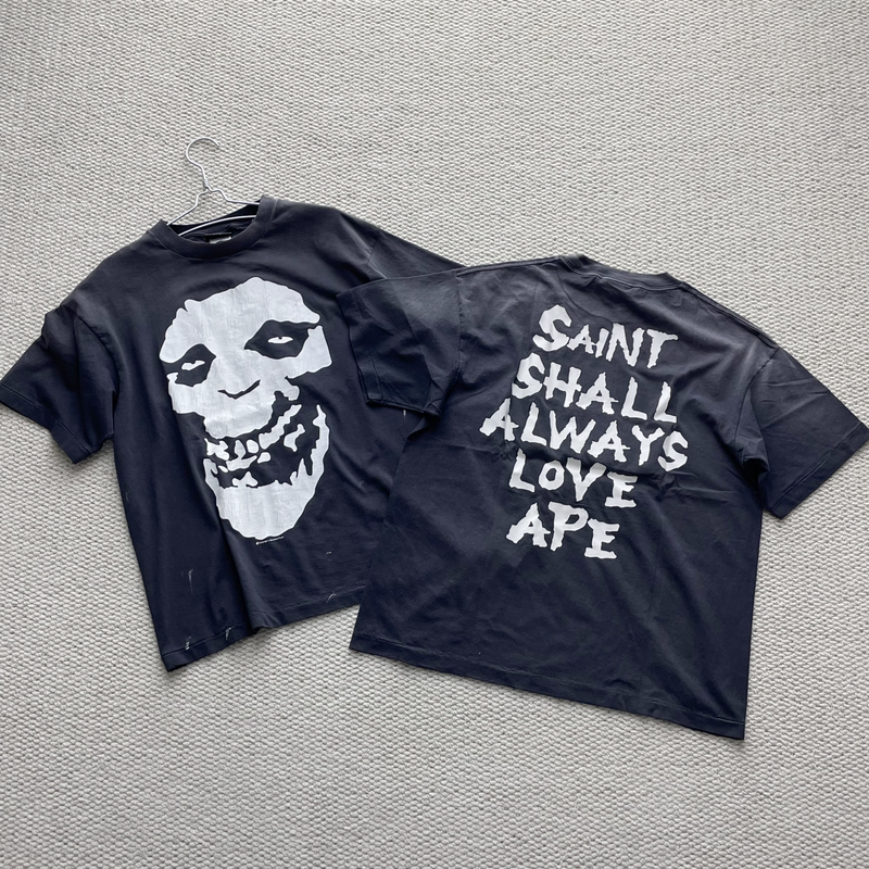 Saint Mx6 Collaboration Ape Skull Parody Misfits Band Vintage Washed Distressed Crew Neck Short Sleeve