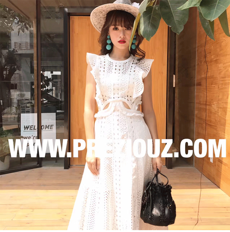 Hương thơm nhỏ váy trắng ren khâu thêu eo mỏng tự trồng kỳ nghỉ dài một- dòng váy váy xòe ngắn liền thân