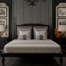 American solid wood rattan double bed retro light luxury high column bed black bedroom simple Roman column wedding bed customizable