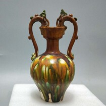 Antique pottery furniture Tang 3color double dragon bottle Antiquities replica custom classical porcelain hotel decoration