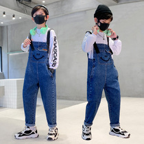 Boy Korean version of loose jeans with pants spring and autumn 2021 New 8 Primary School students 9 boys 10 jumpsuit 12 years old