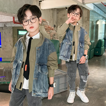 Boys foreign-style denim jacket Spring and Autumn New Chinese fashion Childrens stitching tooling style jacket tide