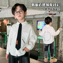Boy tie white shirt spring and autumn 2021 new primary school boy cotton lapel collar shirt College English style