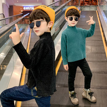 Boy half turtleneck sweater autumn and winter children pullover solid color imitation mink velvet base shirt foreign atmosphere children