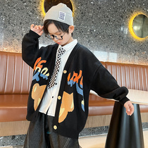 Childrens sweater cardigan jacket autumn clothing 2021 New Boy V-collar knitwear thread coat foreign style loose